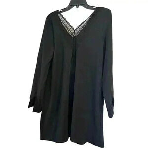 SHEIN Large Polyester Black Long Sleeve Shirt With Lace V Neck